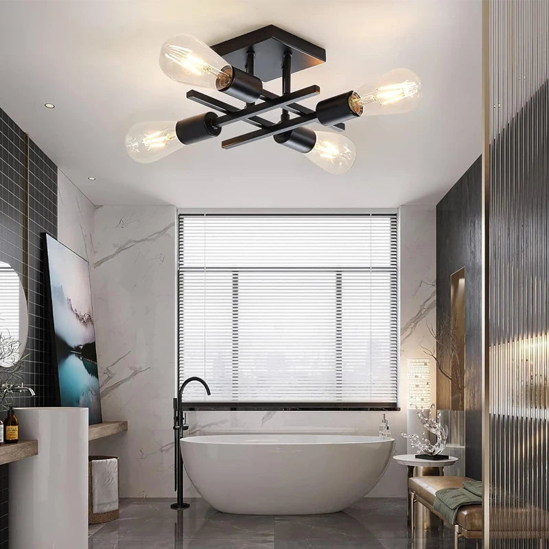 Understated Nordic 4-Light Ceiling Light, for living rooms, bedrooms and studies, for living room, matte black or black-and-gold frame