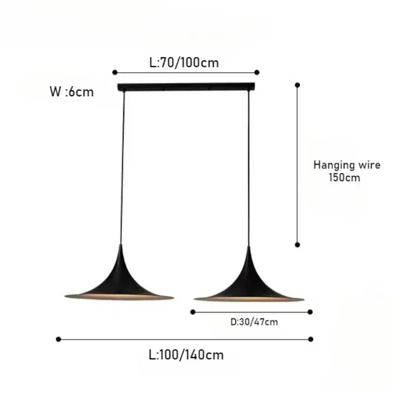 Designer Pendant, for dining tables and bar counters, a pared-back designer silhouette, for dining room, pared-back designer shade