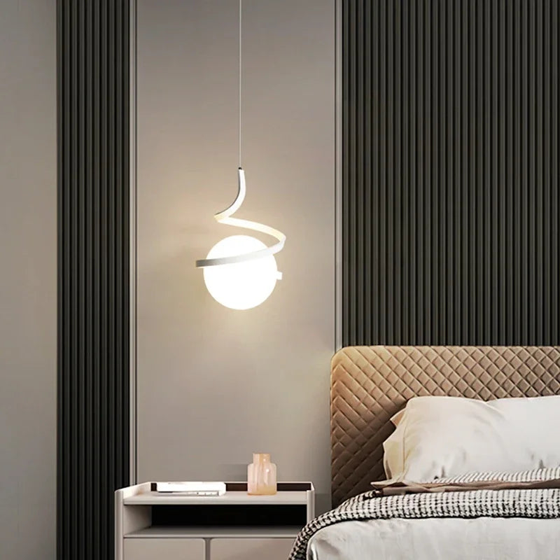 Minimalist Line Pendant Light, for bedside tables and dining settings, a slender line-drop silhouette, for living room, bedroom, black or gold shell