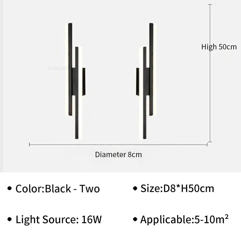 Velique Linear LED Wall Light – Black or Gold 50cm Decorative Bedside Sconce