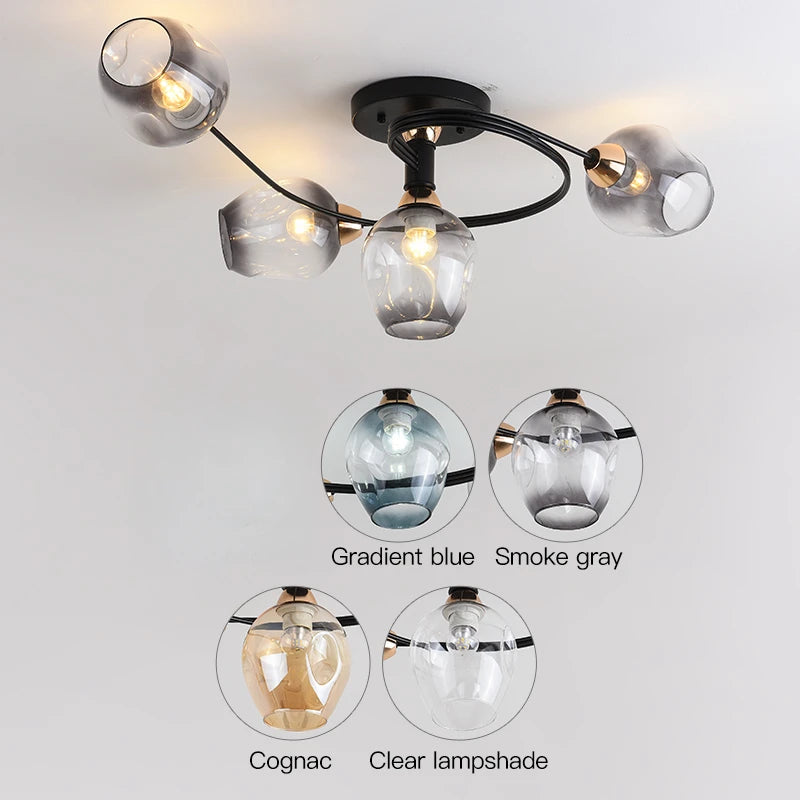 Show-stopping Molecular Glass Chandelier, for open-plan living and dining rooms, for living room, 4-head or 6-head arrangement