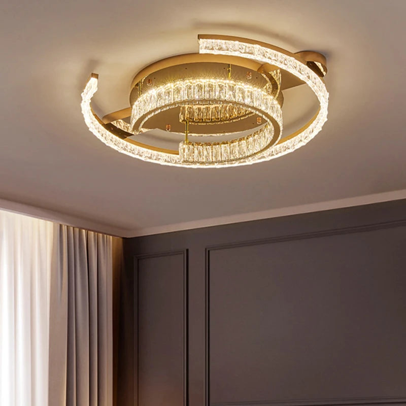 Velique Gold LED Ring Ceiling Light – Dimmable Glass Chandelier with App & Remote Options