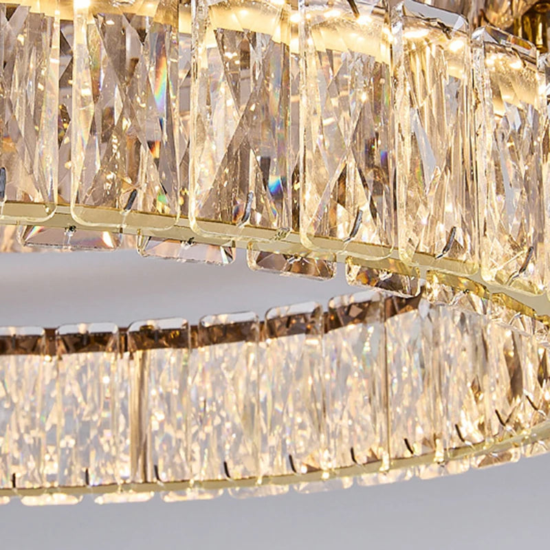 Velique Gold LED Ring Ceiling Light – Dimmable Glass Chandelier with App & Remote Options