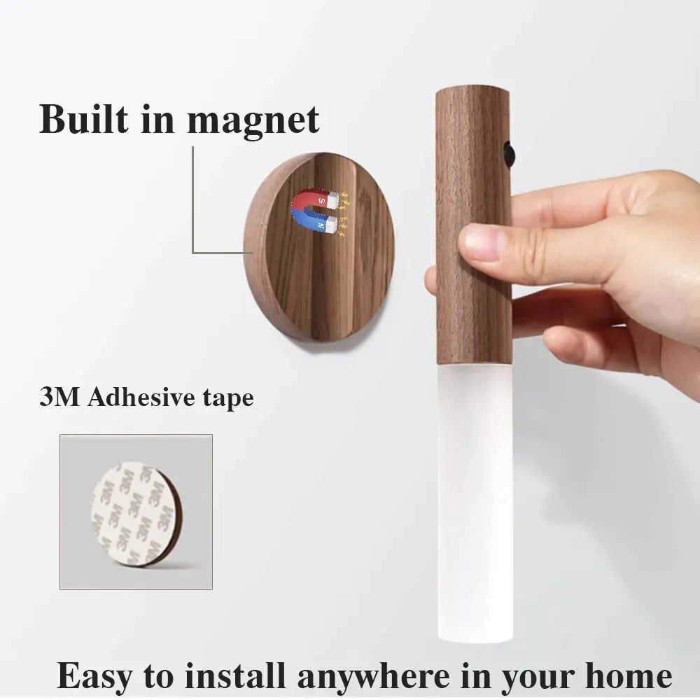 Considerate Motion-Sensor Night Light, for bedrooms, bathrooms and hallways, for bedroom, natural wood or walnut casing