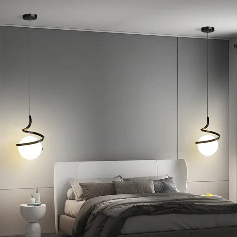 Minimalist Line Pendant Light, for bedside tables and dining settings, a slender line-drop silhouette, for living room, bedroom, black or gold shell