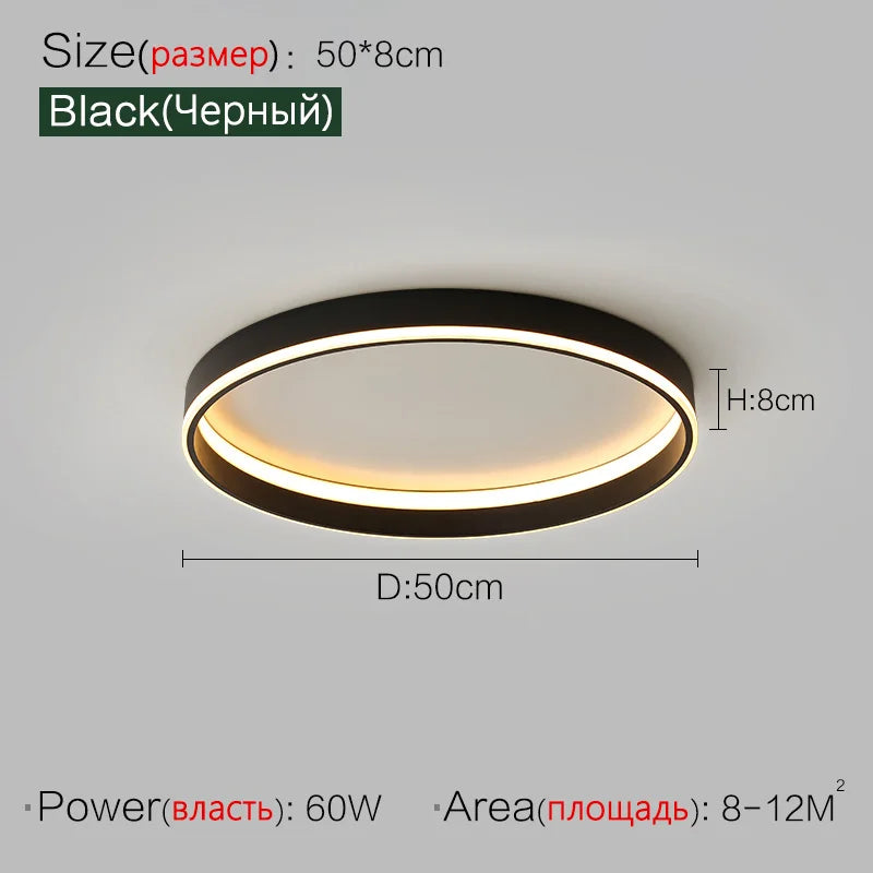 Modern LED Ring Ceiling Light – Dimmable Flush Mount with Remote Control in Black or White, Round, Square & Rectangular for Living Room, Bedroom & Dining Room