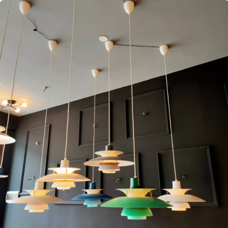 Playful Colourful Umbrella Chandelier, for dining rooms and kitchens, a layered umbrella-shade silhouette, for dining room, umbrella-tiered shade