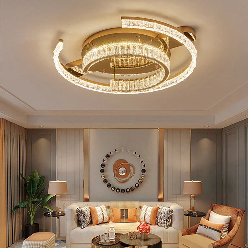 Velique Gold LED Ring Ceiling Light – Dimmable Glass Chandelier with App & Remote Options