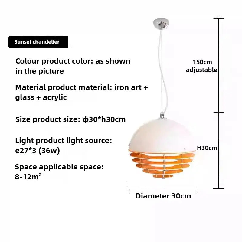 Atmospheric Sunset Glass Pendant, for bars, dining rooms and terraces, for restaurant, 20cm or 30cm gradient shade
