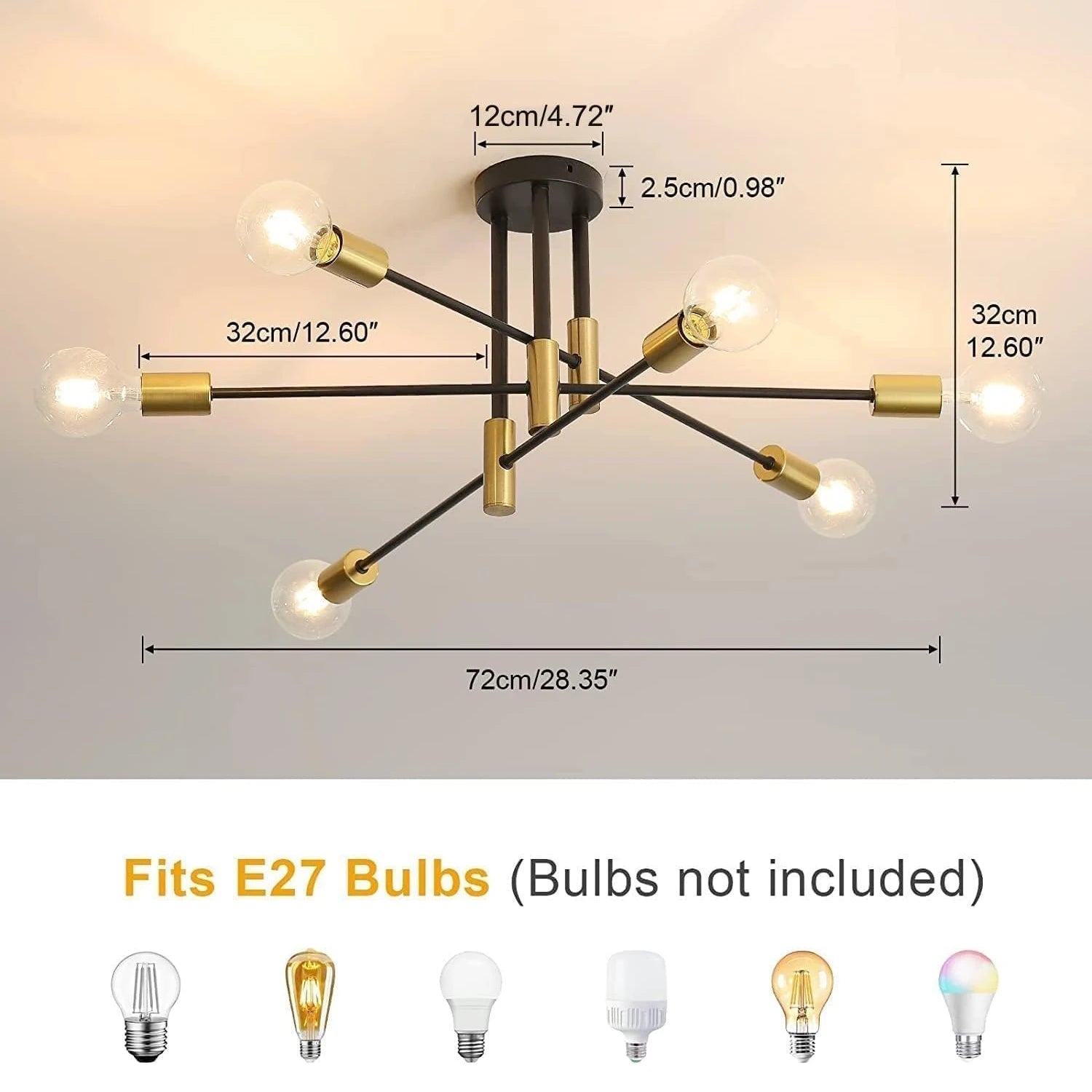 Statement Industrial Ceiling Chandelier, for living rooms with high ceilings, for living room, gold six-light ring