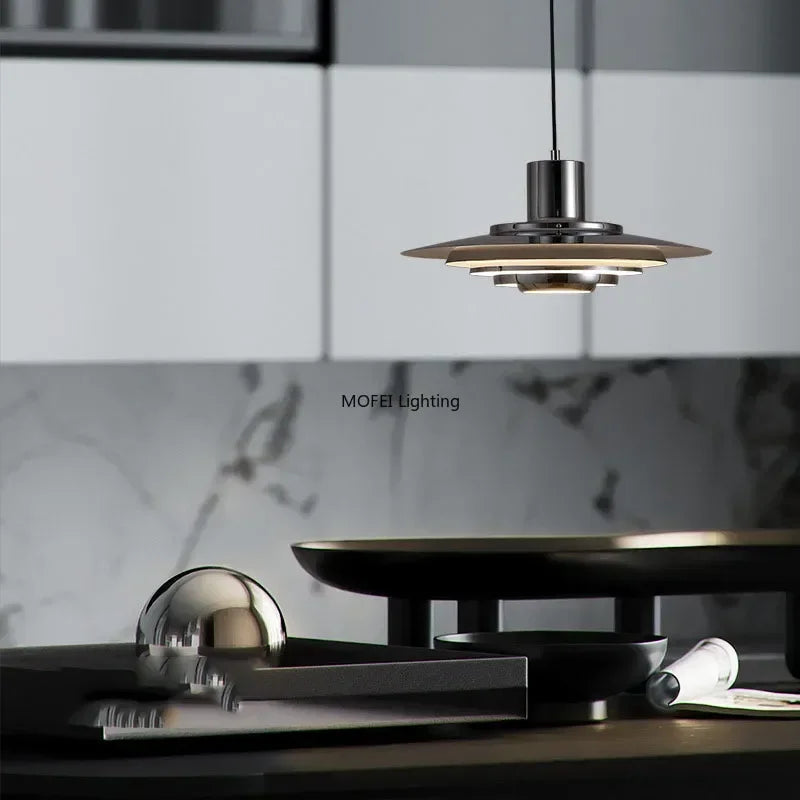 Velique Nordic Layered Metal Pendant Light – White or Silver E27 Dining & Kitchen Lamp