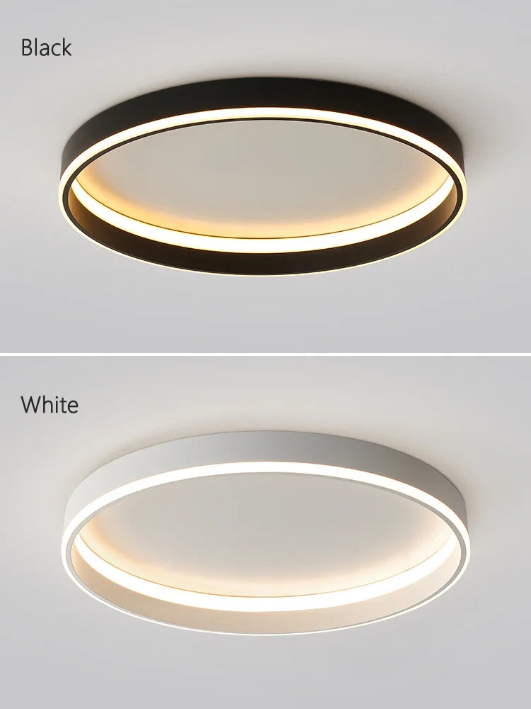 Modern LED Ring Ceiling Light – Dimmable Flush Mount with Remote Control in Black or White, Round, Square & Rectangular for Living Room, Bedroom & Dining Room
