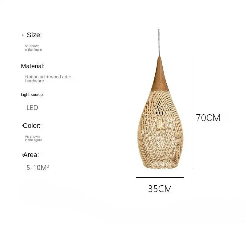 Product photo of the woven rattan pendant light.