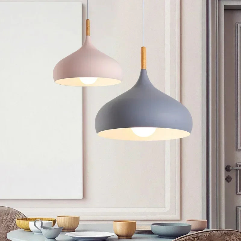 Compact Nordic Table Pendant, for cafés, salons and creative studios, a brushed-aluminium dome shade, for café, beauty salon, aluminium dome shade