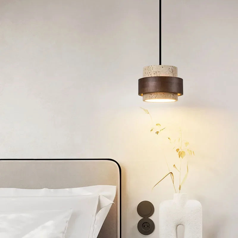 Organic Wood & Stone Pendant, for dining tables and bedside settings, for dining room, 1 to 4 light heads