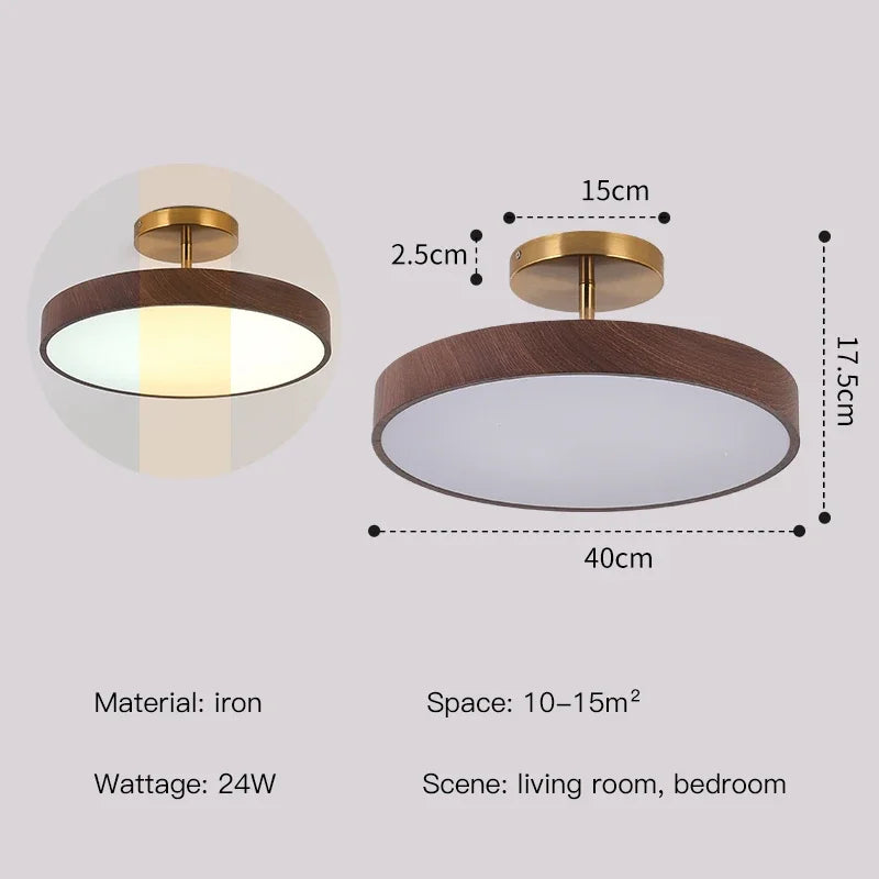 Round Ceiling Light with Wood-Effect Finish and Warm White Light