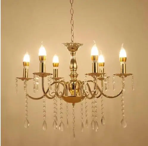 Gold Chandelier with French-Style Curved Arms and Hanging Drops