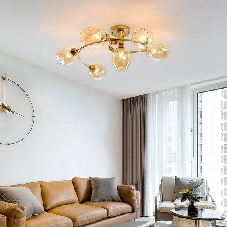Show-stopping Molecular Glass Chandelier, for open-plan living and dining rooms, for living room, 4-head or 6-head arrangement