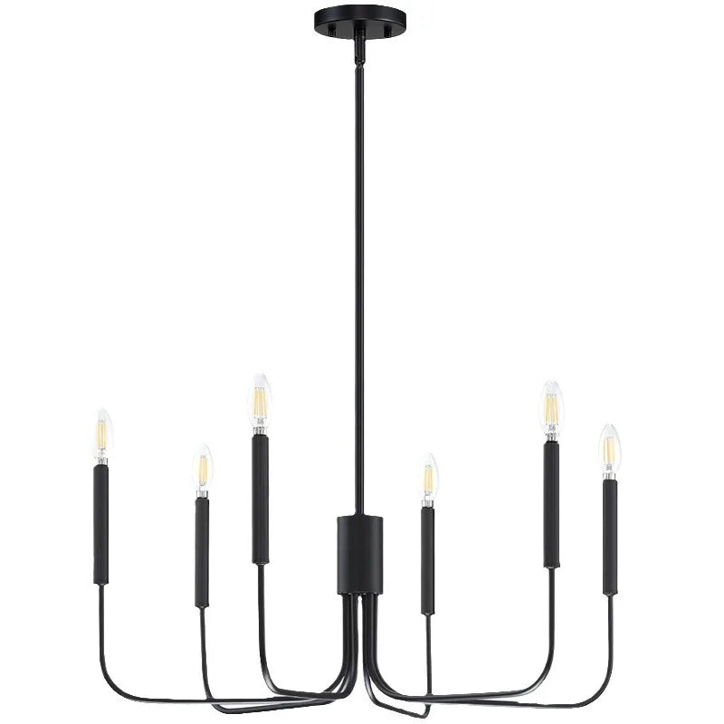 Six-Light Candle Chandelier with Angular Iron Arms
