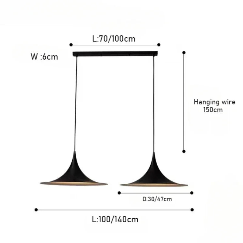 Sculptural Horn Pendant Light, for bar counters and kitchen islands, a medieval horn-inspired silhouette, for restaurant, horn-shaped UFO silhouette