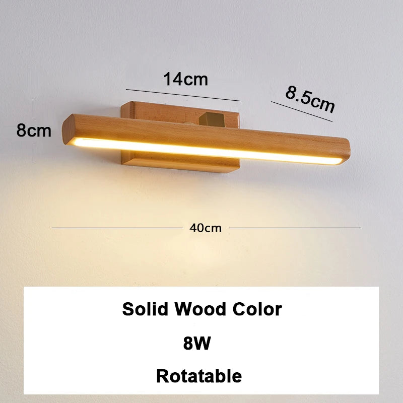 Adjustable Rotatable Wood Vanity Sconce, for dressing tables, mirrors and gallery walls, for bedroom, rotatable wood-tone head