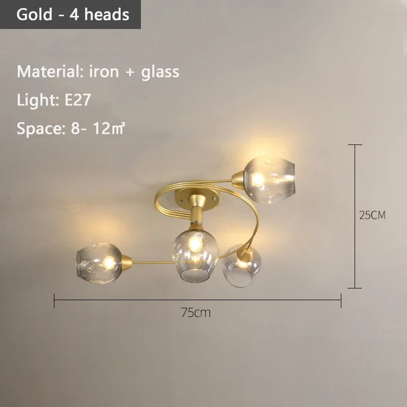 Show-stopping Molecular Glass Chandelier, for open-plan living and dining rooms, for living room, 4-head or 6-head arrangement