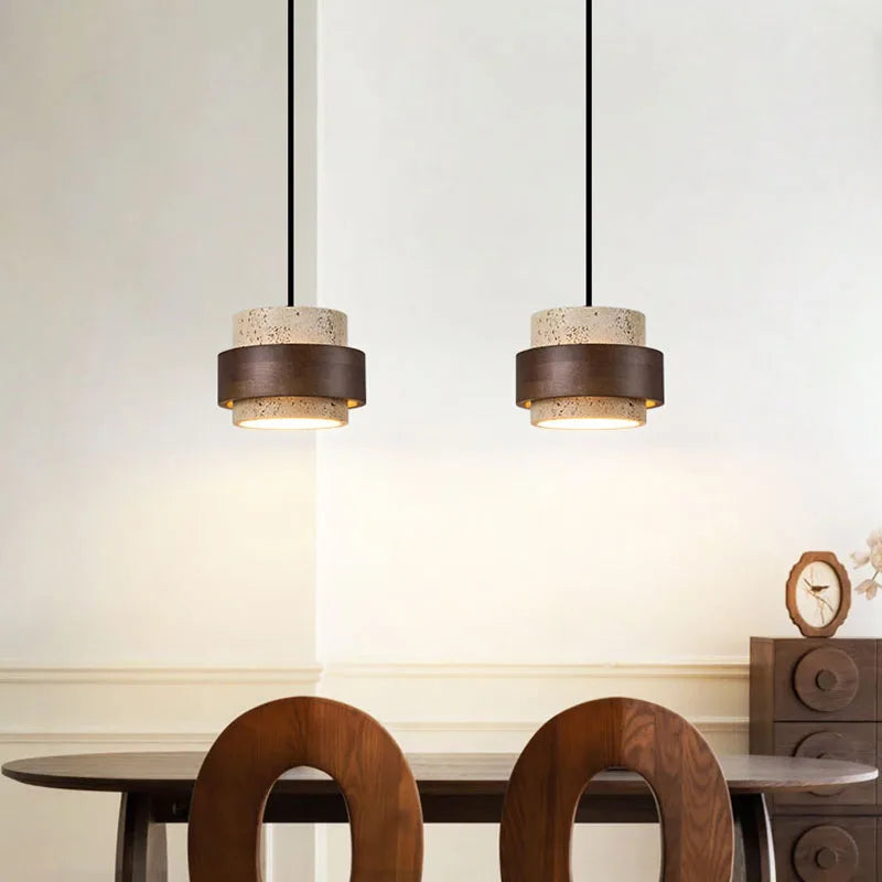 Organic Wood & Stone Pendant, for dining tables and bedside settings, for dining room, 1 to 4 light heads