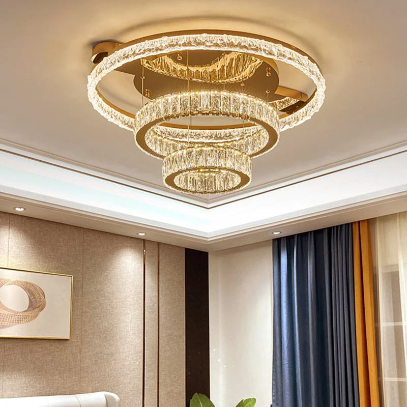 Velique Gold LED Ring Ceiling Light – Dimmable Glass Chandelier with App & Remote Options