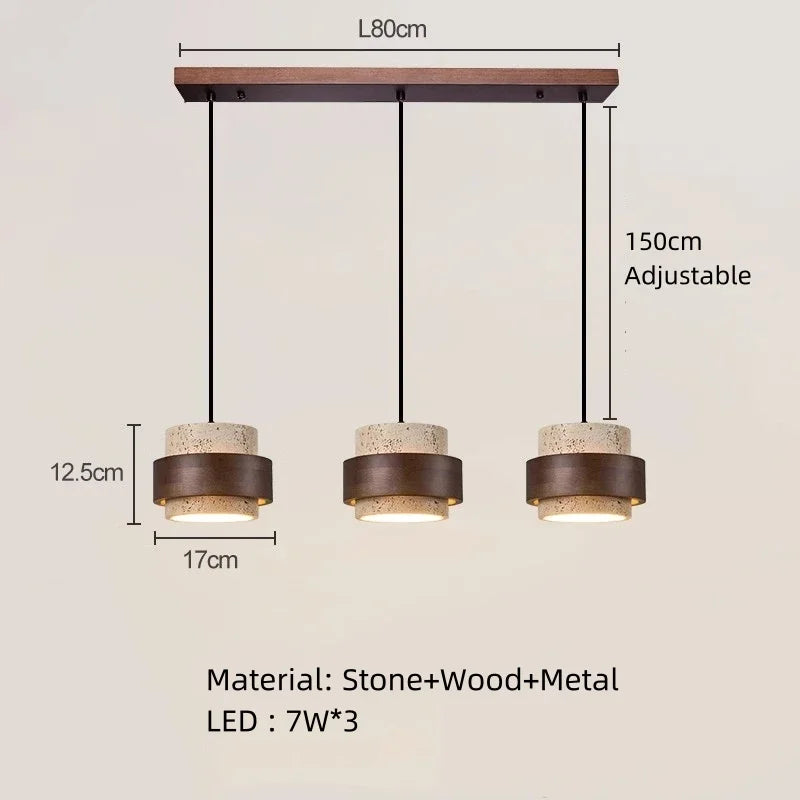 Organic Wood & Stone Pendant, for dining tables and bedside settings, for dining room, 1 to 4 light heads
