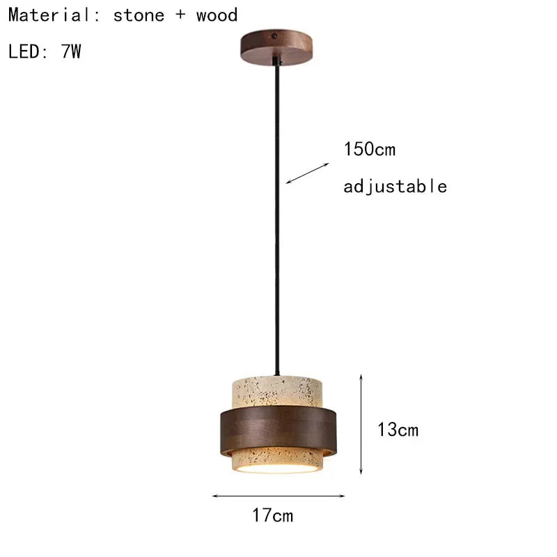 Organic Wood & Stone Pendant, for dining tables and bedside settings, for dining room, 1 to 4 light heads