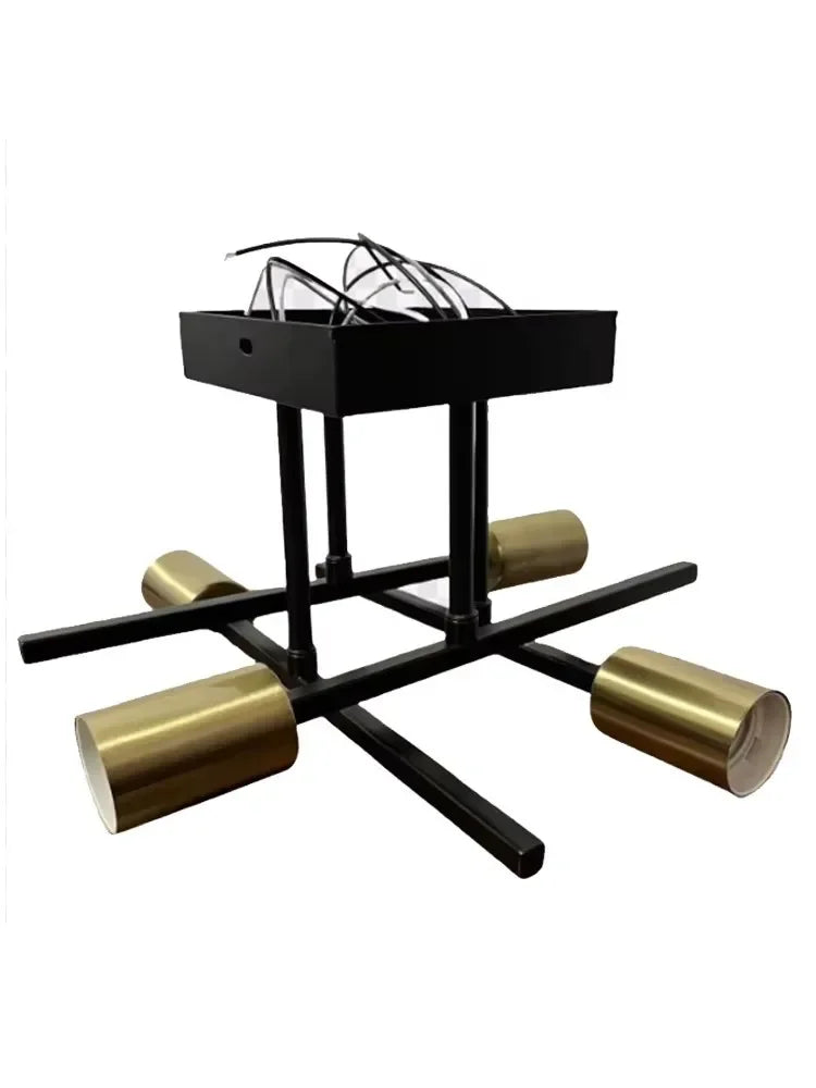 Understated Nordic 4-Light Ceiling Light, for living rooms, bedrooms and studies, for living room, matte black or black-and-gold frame