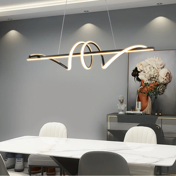 Product photo of the sculptural wave led pendant light.