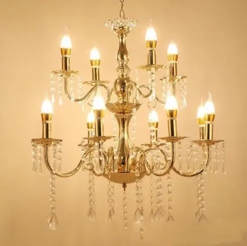Gold Chandelier with French-Style Curved Arms and Hanging Drops