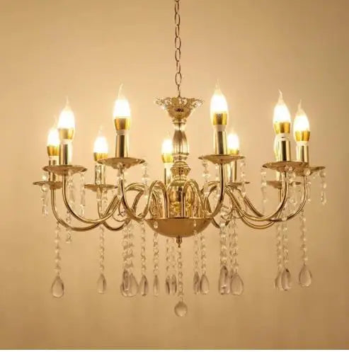 Gold Chandelier with French-Style Curved Arms and Hanging Drops