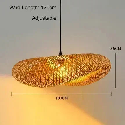 Product photo of the woven bamboo pendant light.