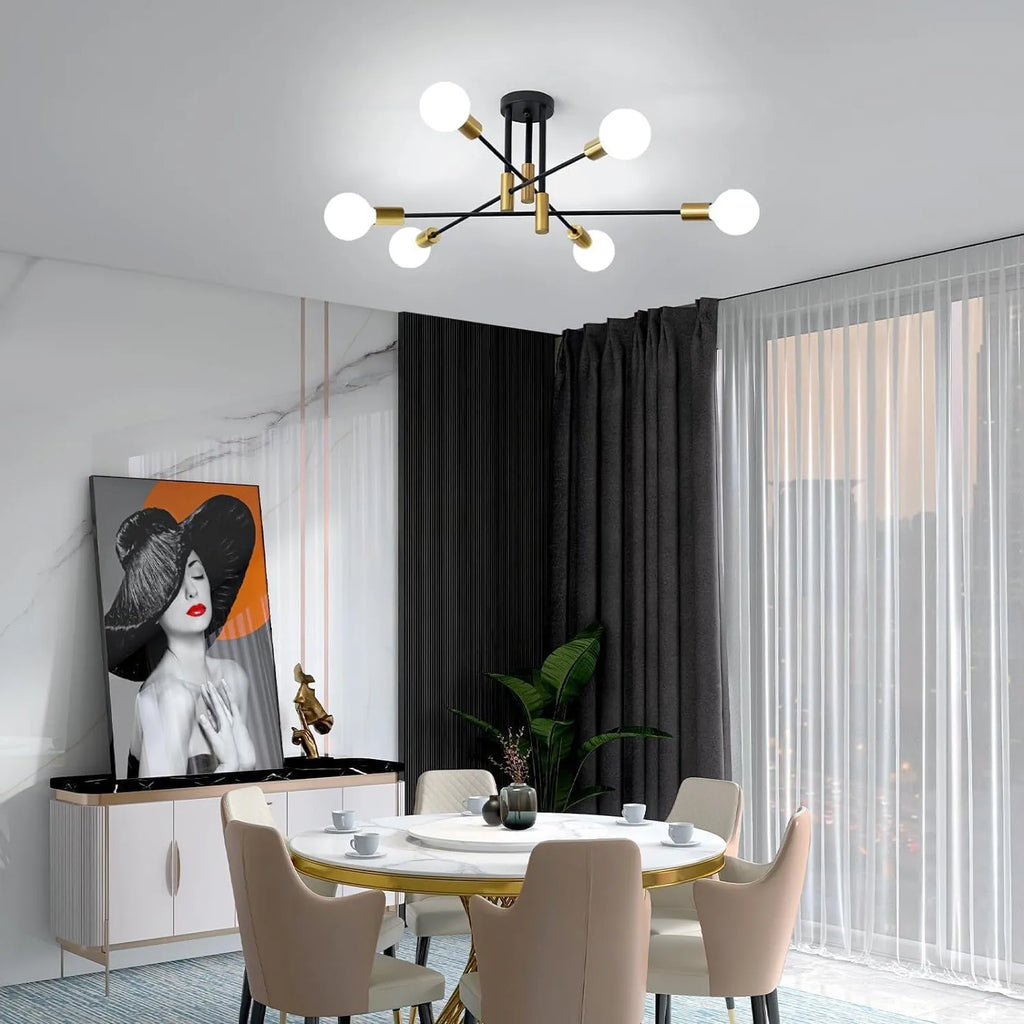 Statement Industrial Ceiling Chandelier, for living rooms with high ceilings, for living room, gold six-light ring