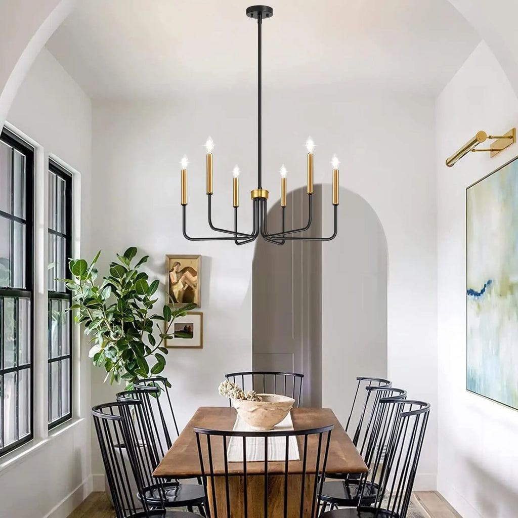 Six-Light Candle Chandelier with Angular Iron Arms