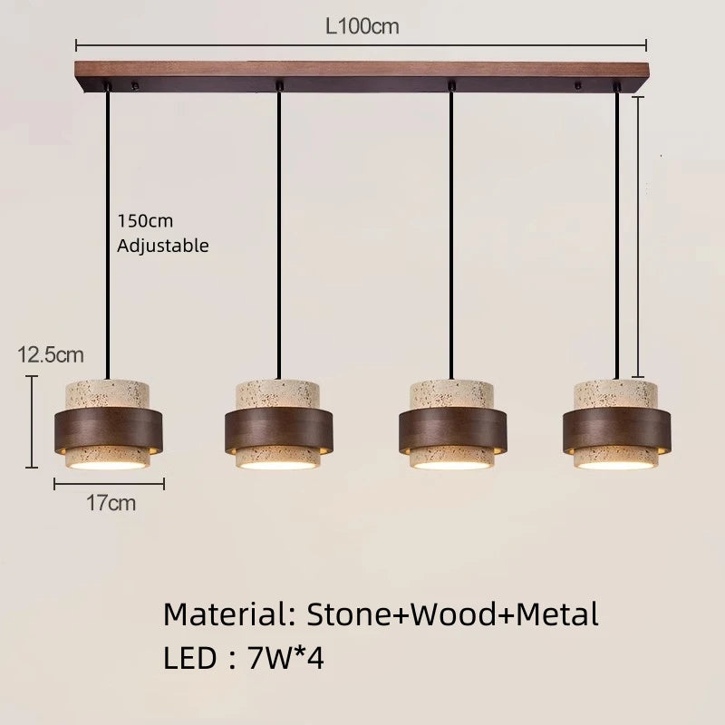 Organic Wood & Stone Pendant, for dining tables and bedside settings, for dining room, 1 to 4 light heads