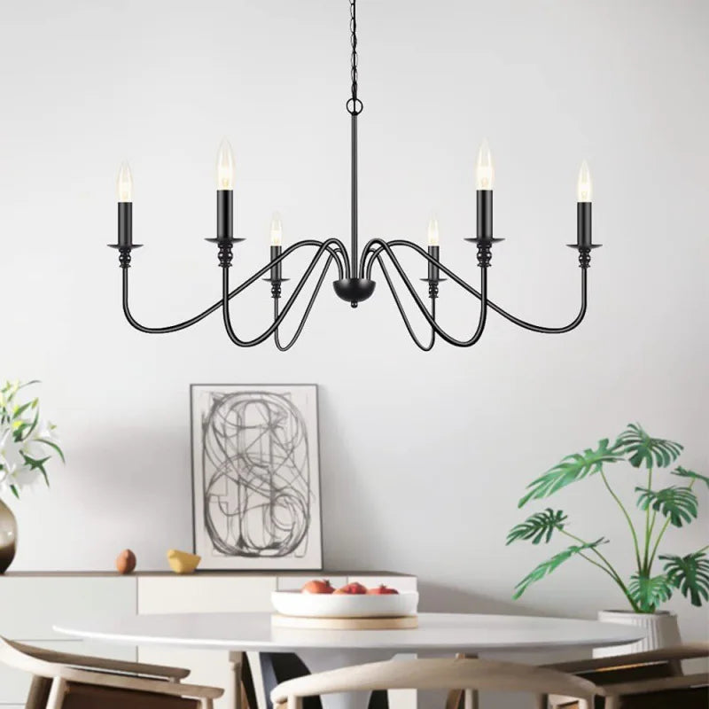 Candle Chandelier with Sweeping Curved Arms in Black or Gold