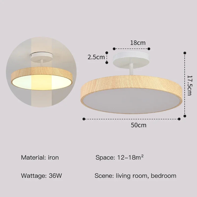 Round Ceiling Light with Wood-Effect Finish and Warm White Light