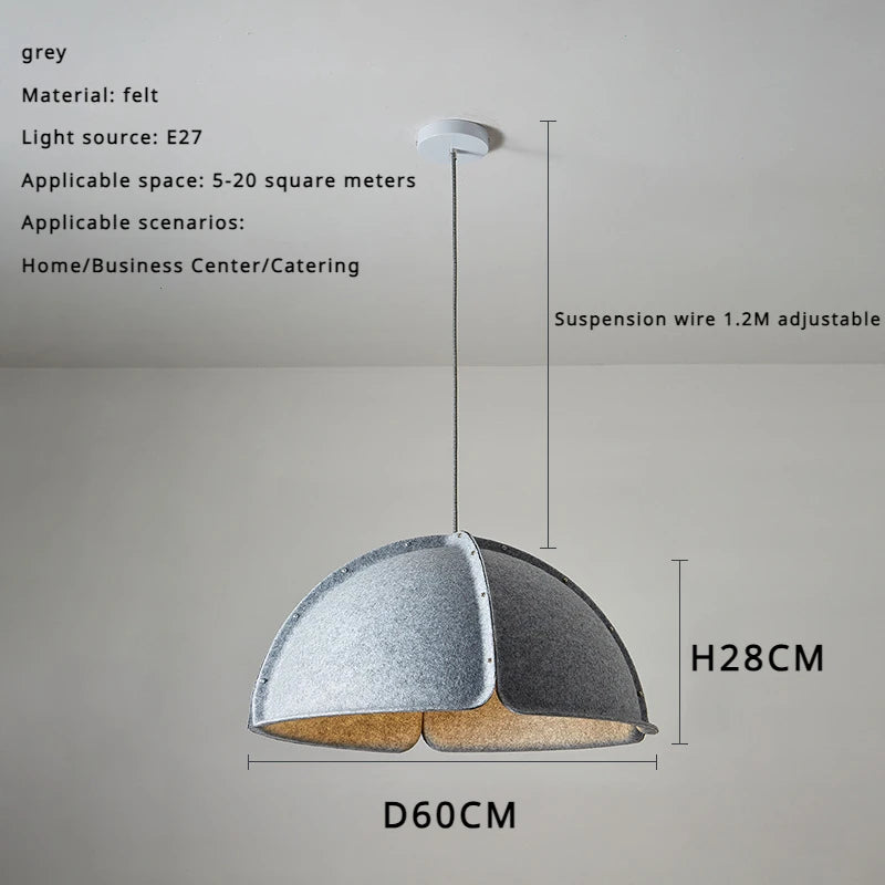 Acoustic-soft Felt Pendant Light, for living rooms, studies and bar counters, a sound-softening felt shade, for living room, bedroom, grey felt shade