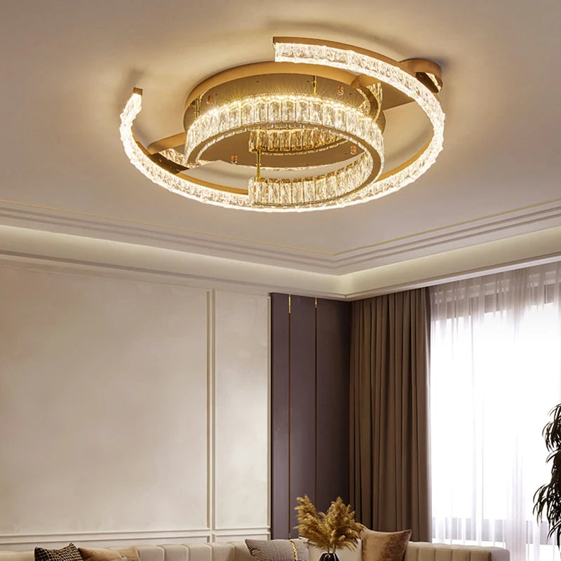 Velique Gold LED Ring Ceiling Light – Dimmable Glass Chandelier with App & Remote Options
