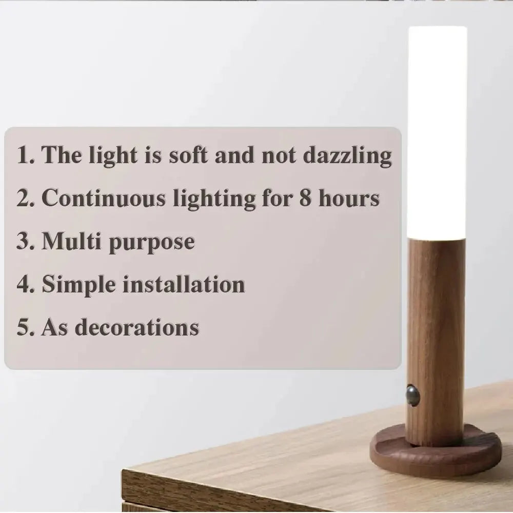 Considerate Motion-Sensor Night Light, for bedrooms, bathrooms and hallways, for bedroom, natural wood or walnut casing