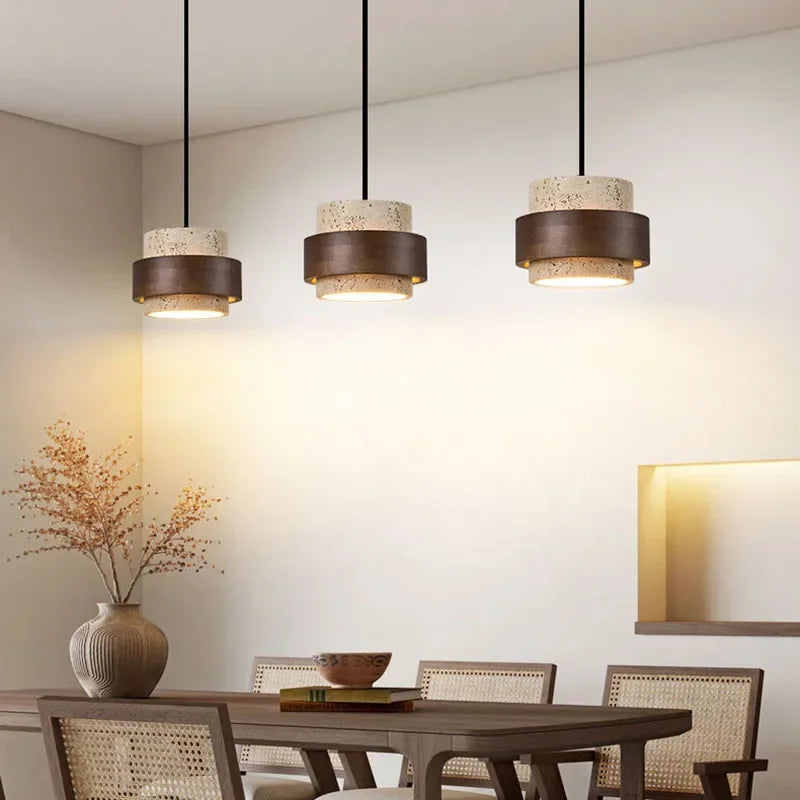 Organic Wood & Stone Pendant, for dining tables and bedside settings, for dining room, 1 to 4 light heads