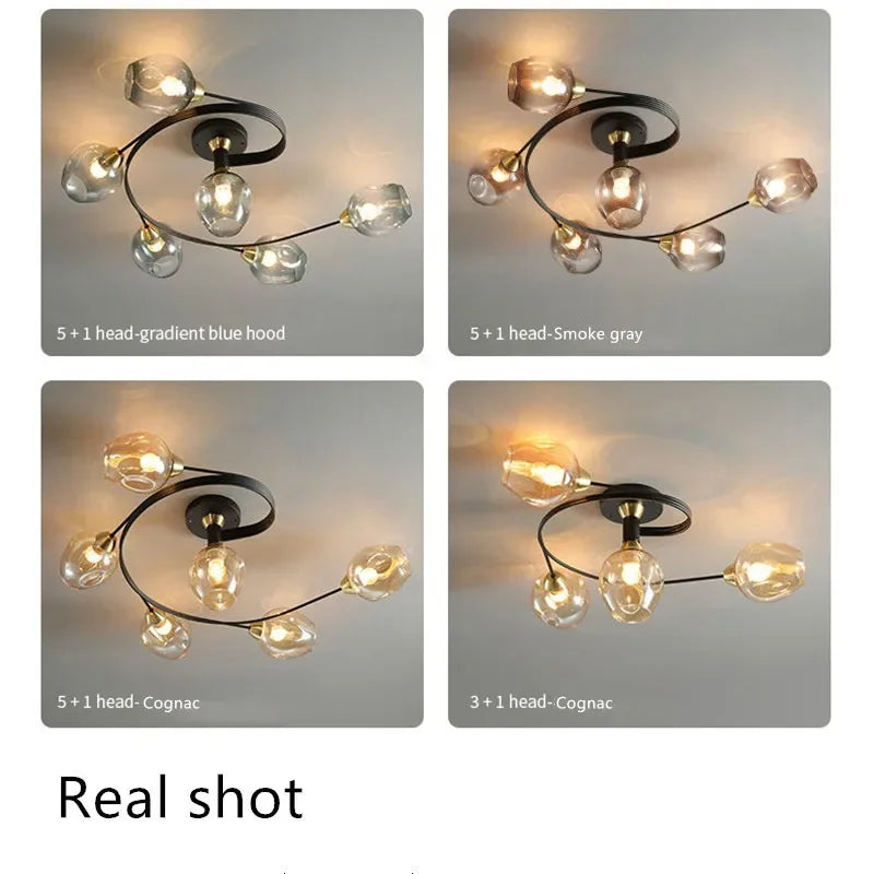 Show-stopping Molecular Glass Chandelier, for open-plan living and dining rooms, for living room, 4-head or 6-head arrangement