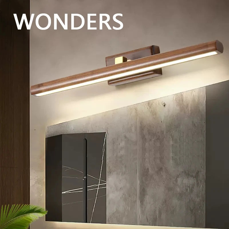 Adjustable Rotatable Wood Vanity Sconce, for dressing tables, mirrors and gallery walls, for bedroom, rotatable wood-tone head