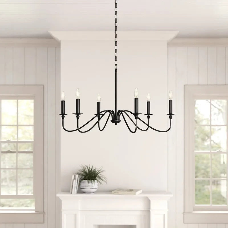 Candle Chandelier with Sweeping Curved Arms in Black or Gold