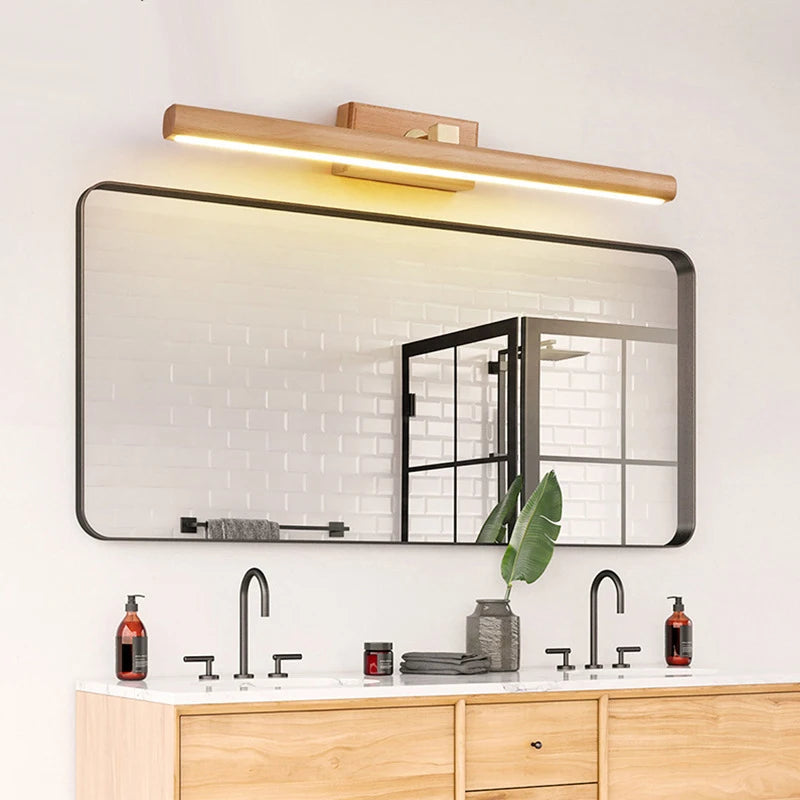 Adjustable Rotatable Wood Vanity Sconce, for dressing tables, mirrors and gallery walls, for bedroom, rotatable wood-tone head