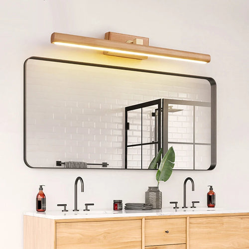 Adjustable Rotatable Wood Vanity Sconce, for dressing tables, mirrors and gallery walls, for bedroom, rotatable wood-tone head