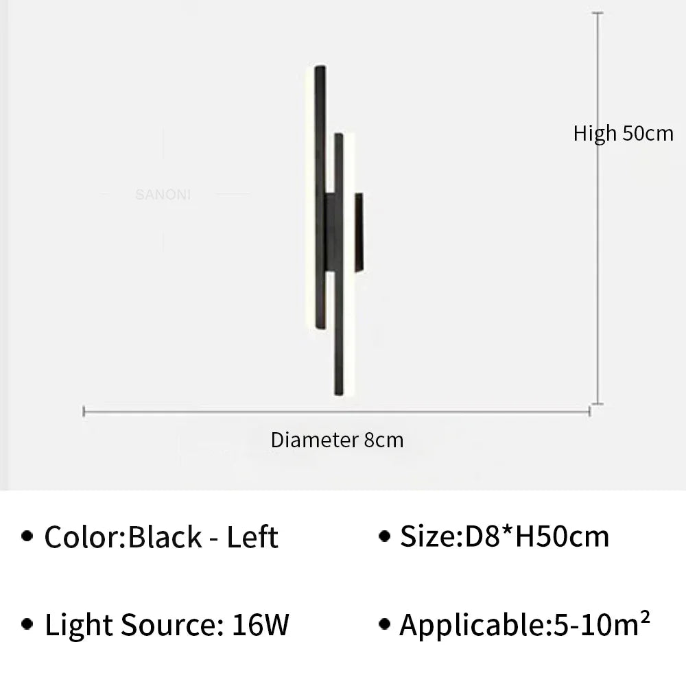 Velique Linear LED Wall Light – Black or Gold 50cm Decorative Bedside Sconce